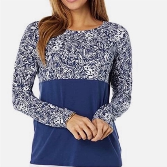 Lilly Pulitzer Finn Top High Tide Navy Gday Mate Long Sleeve Top, size XXL - Picture 1 of 7